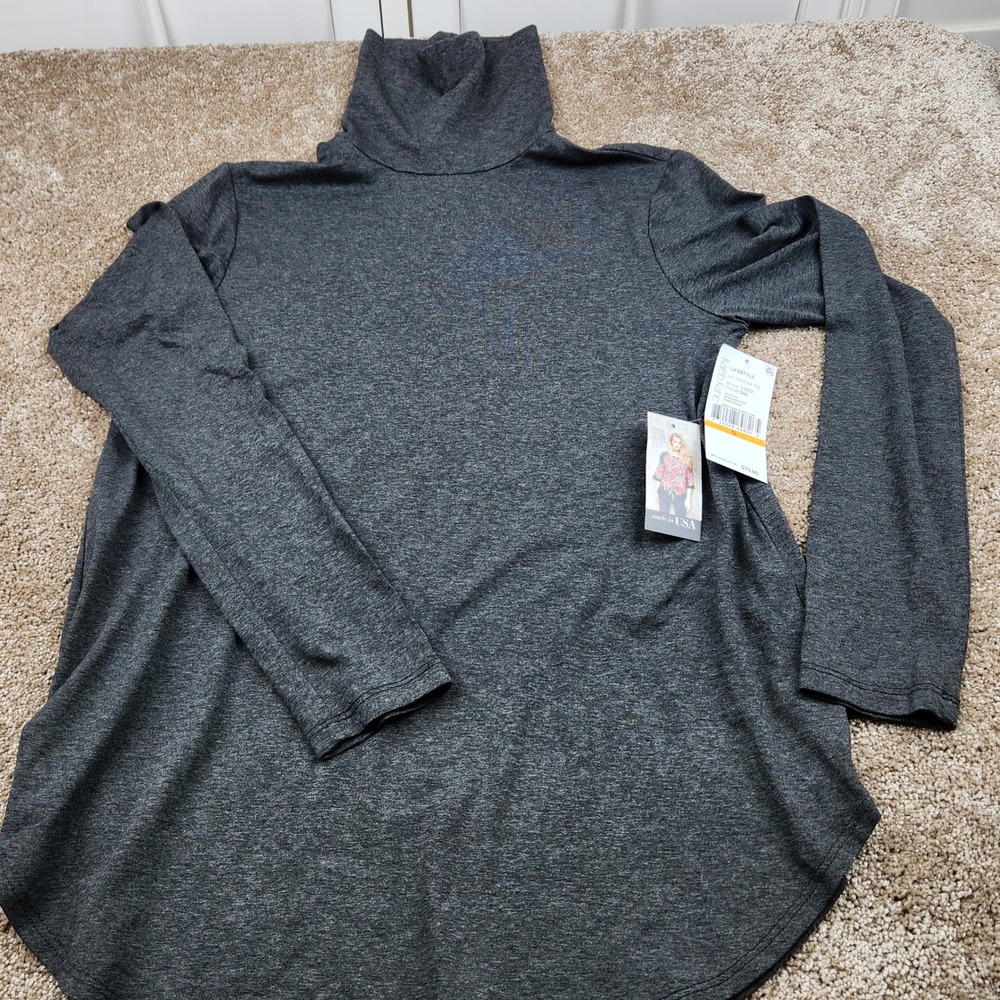 Karen Kane Lifestyle Turtleneck Tee Long Sleeve Heather Gray Small